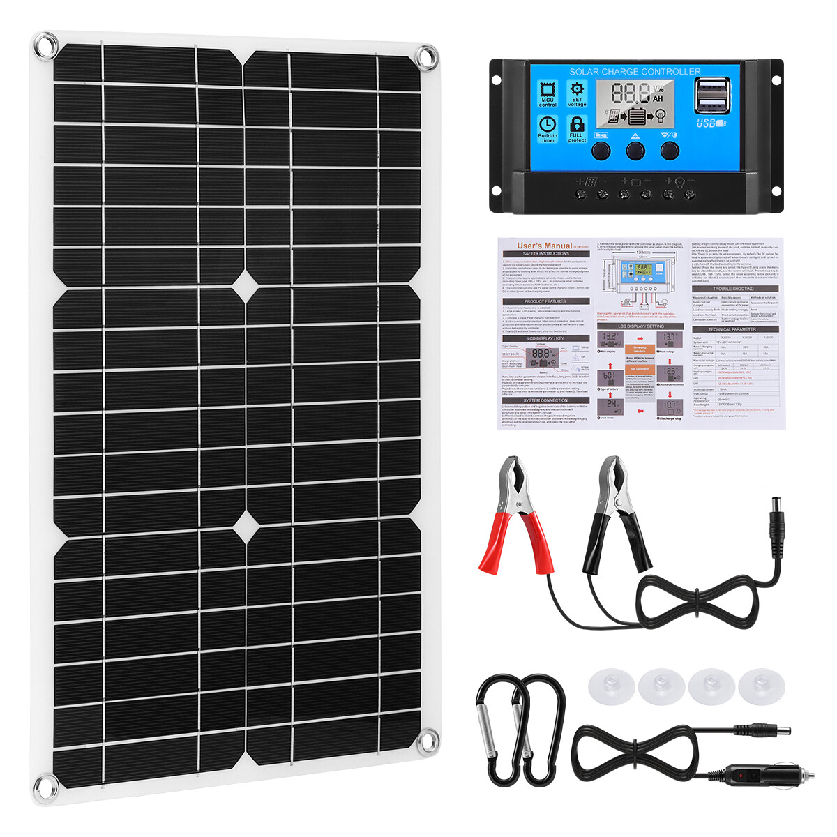 Solar Panel Kit 20 Watt 12V Charging Off-Grid Battery Power RV Home Boat Camp