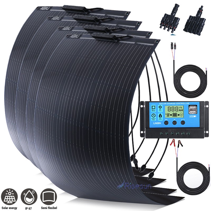 200W 400W Watt Portable Flexible Solar Panel Kit RV Camping Off-Grid Rooftop