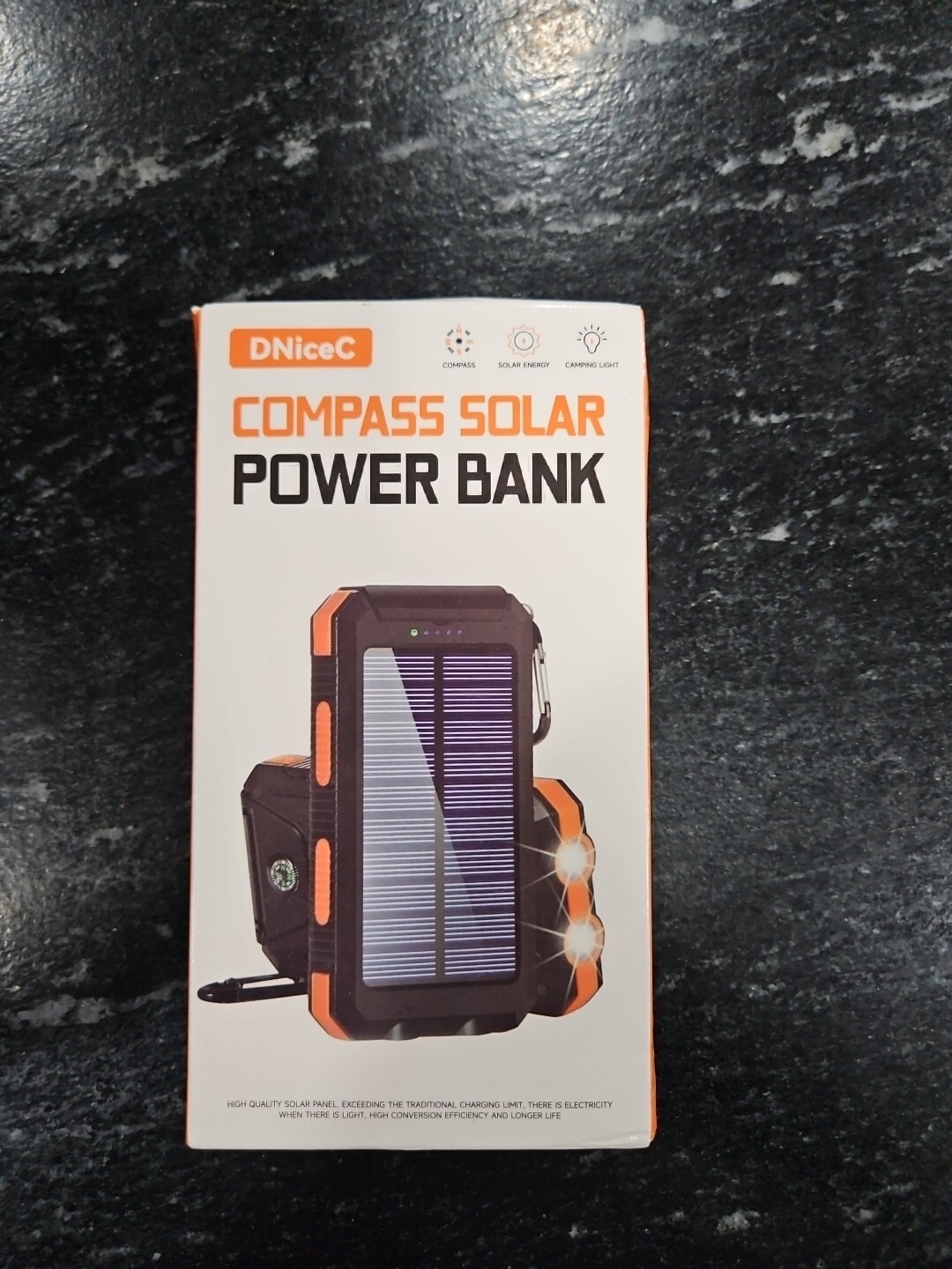 DNiceC Compass Solar Power Bank Solar Charger Super Bright Flashlight (Orange)