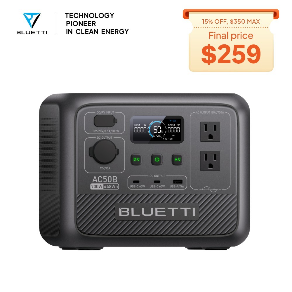 BLUETTI AC50B 700W 448Wh Portable Light Power Station for Mountain Trip Camping