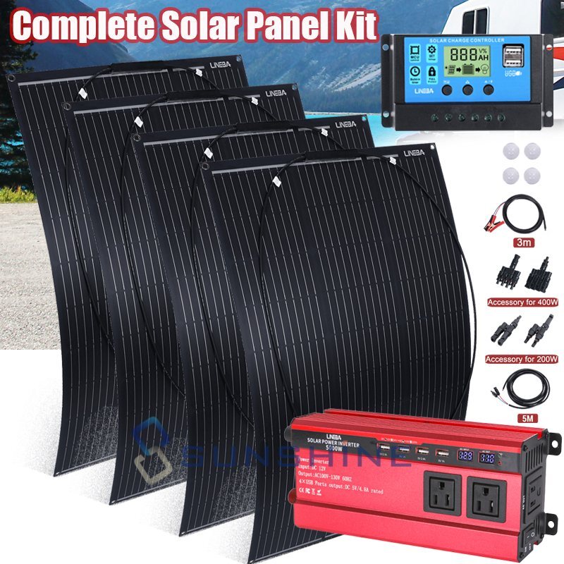 5000W Complete Solar Panel Kit Solar Power Generator 30A Home 110V Grid System