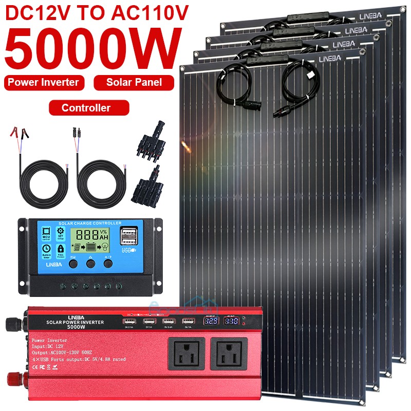 5000W DC12V-AC110V Power Inverter Solar Generator With Solar Panel Home Complete