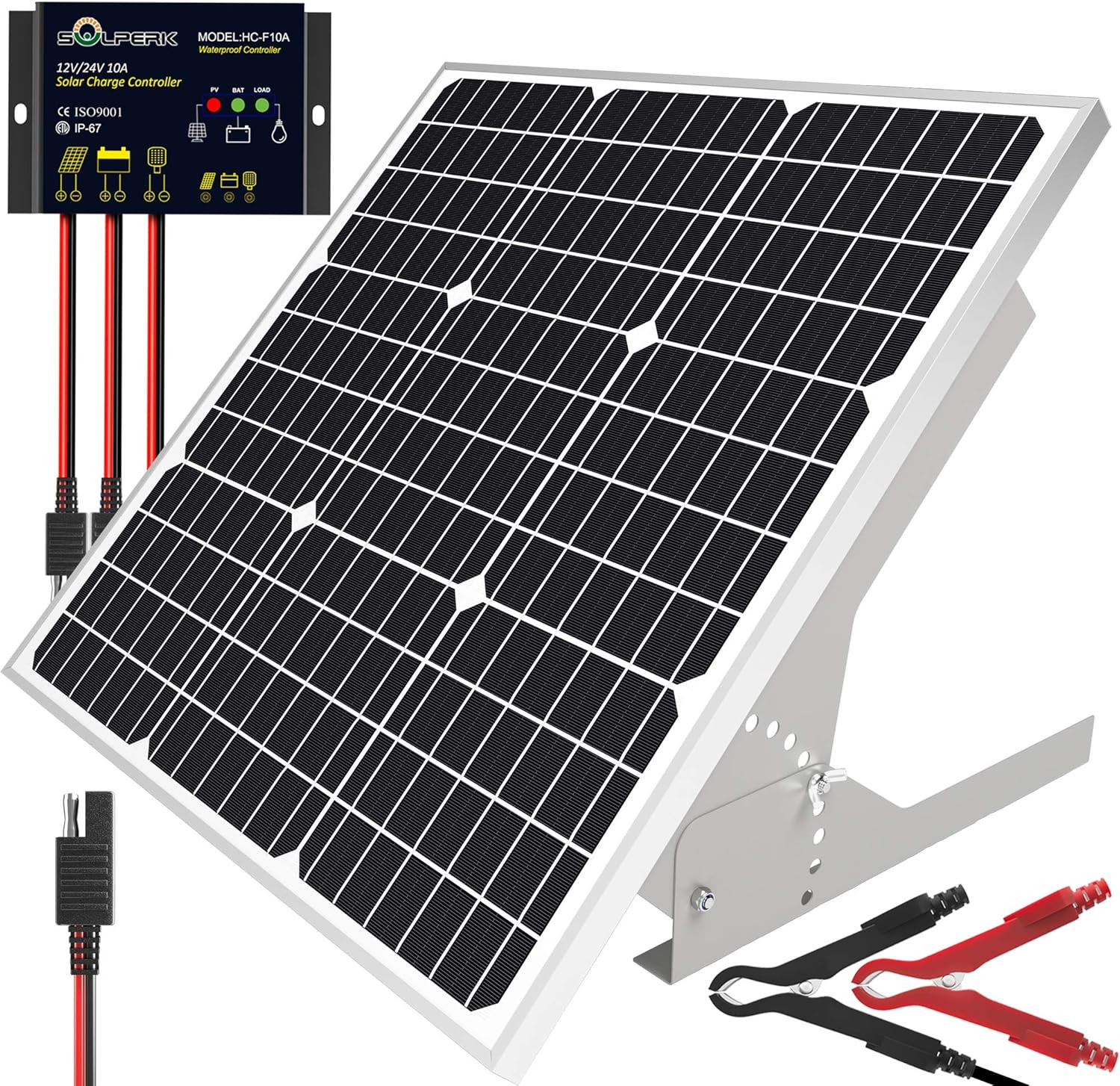 SOLPERK 50W/12V Solar Panel Kit, Solar Battery Trickle Charger Maintainer + Wate