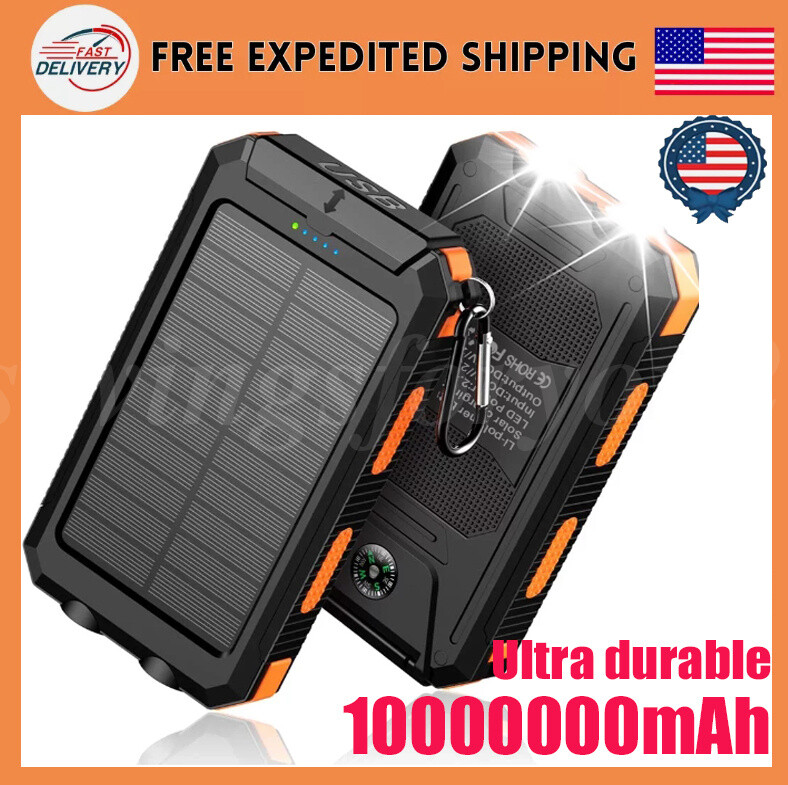 10000000mAh 2 USB Portable Charger Solar Power Bank for Cell Phone 2024 New