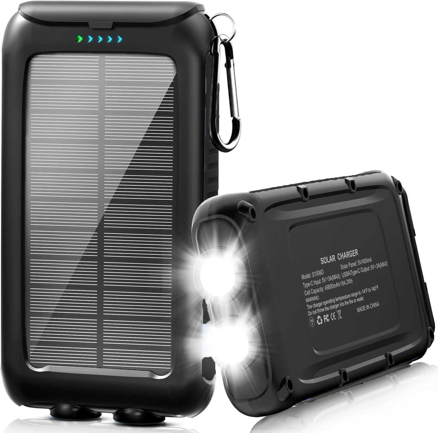 Solar-Charger-Power-Bank-49800mAh Portable Solar Phone Charger with LED Flashlig