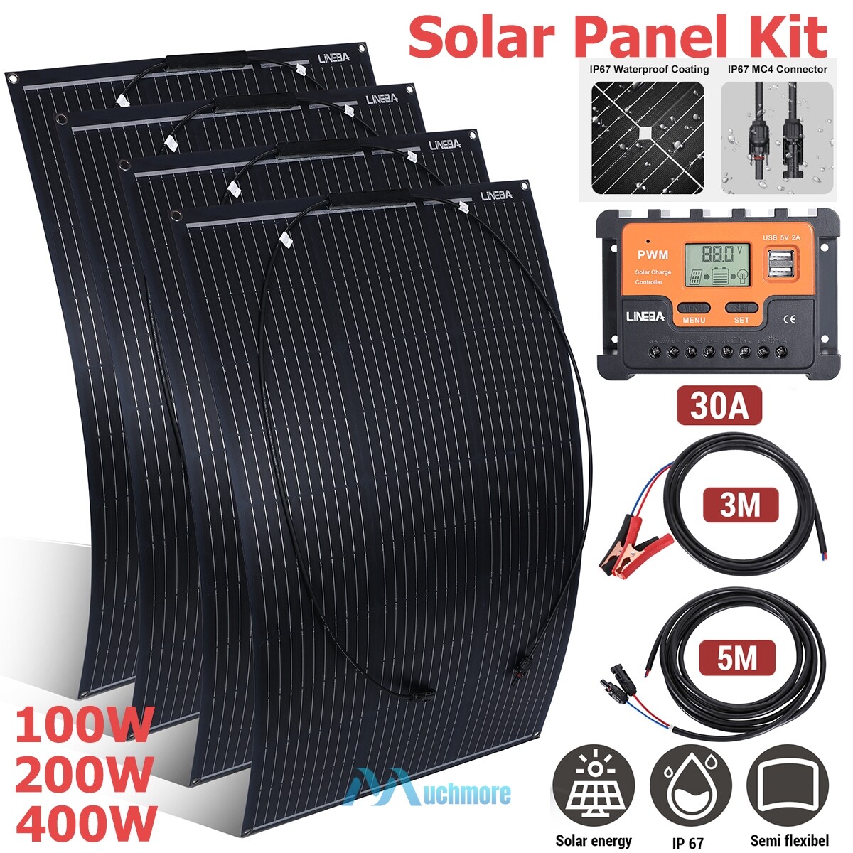 100W 200W 400W Watt 18V Mono Solar Panel Kit with Controller PV Home RV Off Grid