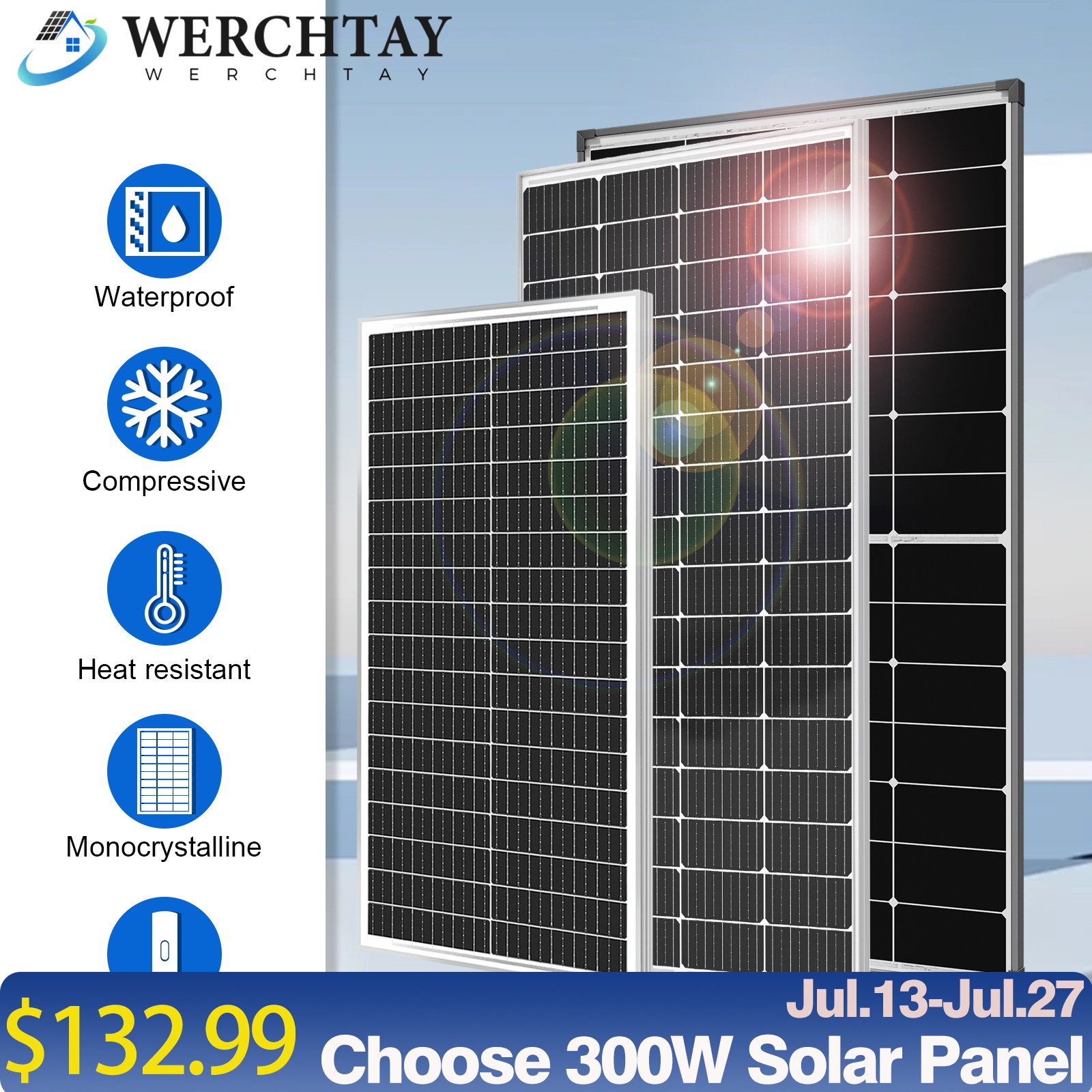 100W 200W 300W 12V Solar Panel Solar System Home Boat Charging Camp Power Carava