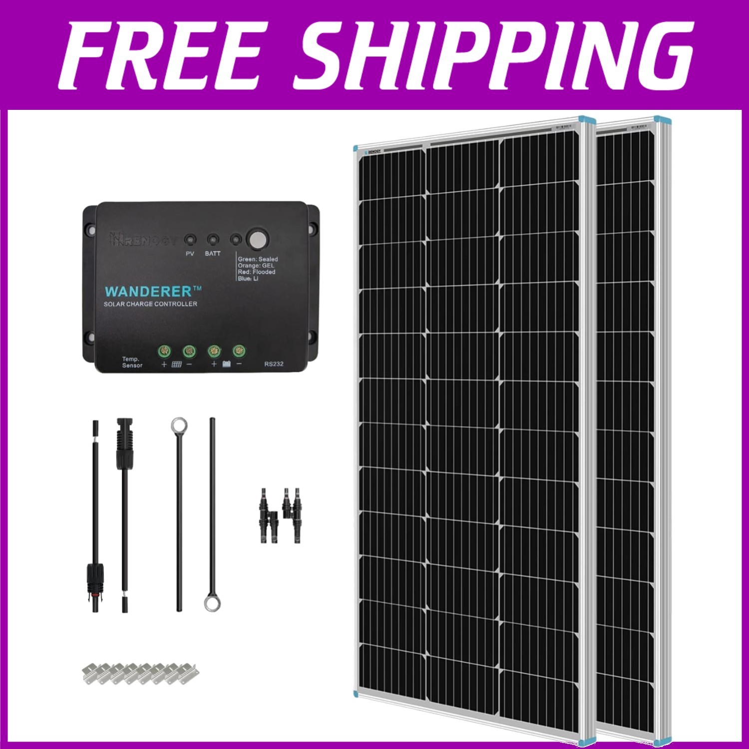 Ready-to-Install 200W Solar Panel Kit with Two 100W Panels & Charger Controller