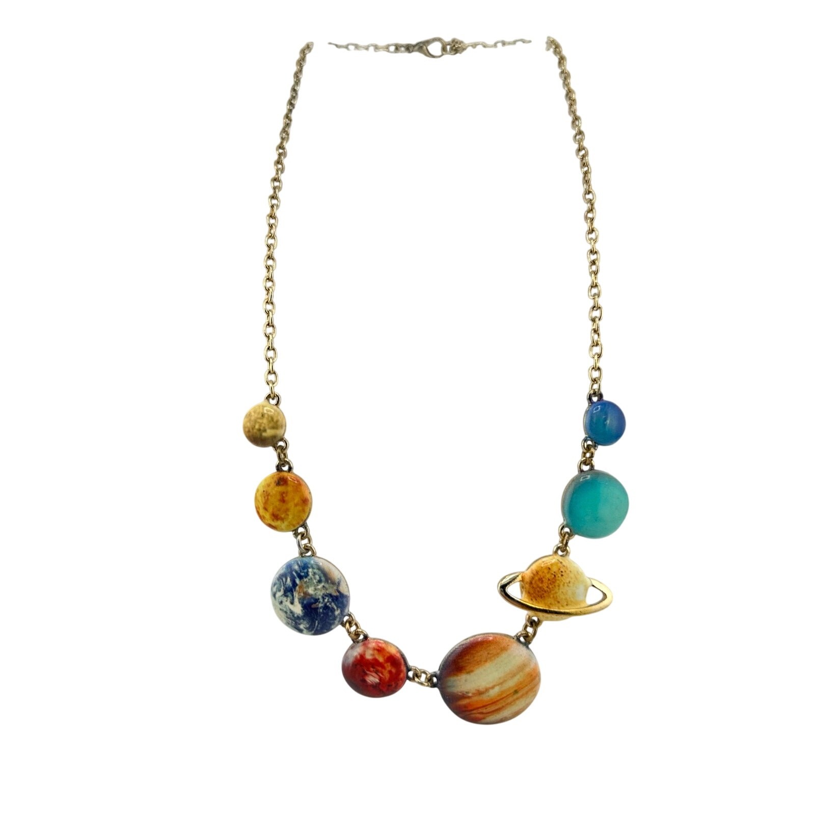 Solar System Planets Space Astronomy Science Gold Tone 19″ Fashion Necklace