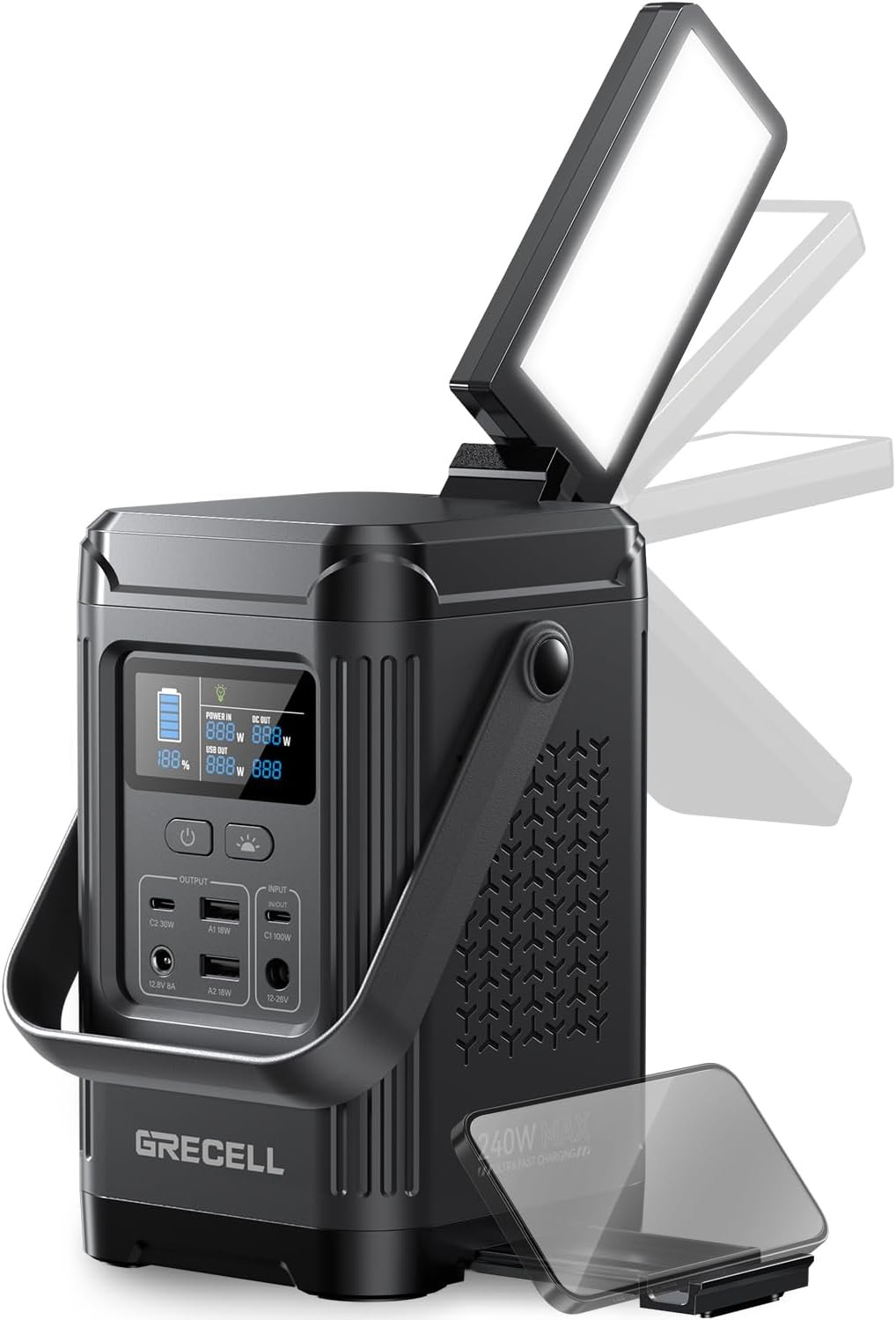 240W Portable Power Station 153.6WH Solar Generator, GRECELL LiFePO4 Battery Dua