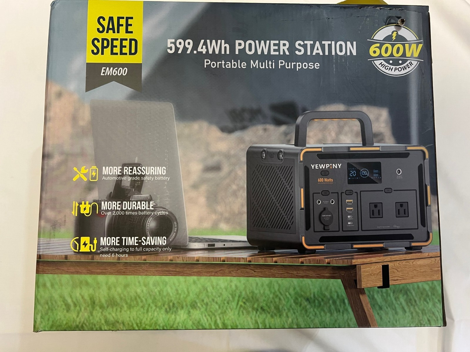 yewpiny EM600 Portable Power Station 600W Pure Sine Wave 599.4Wh Solar Generator