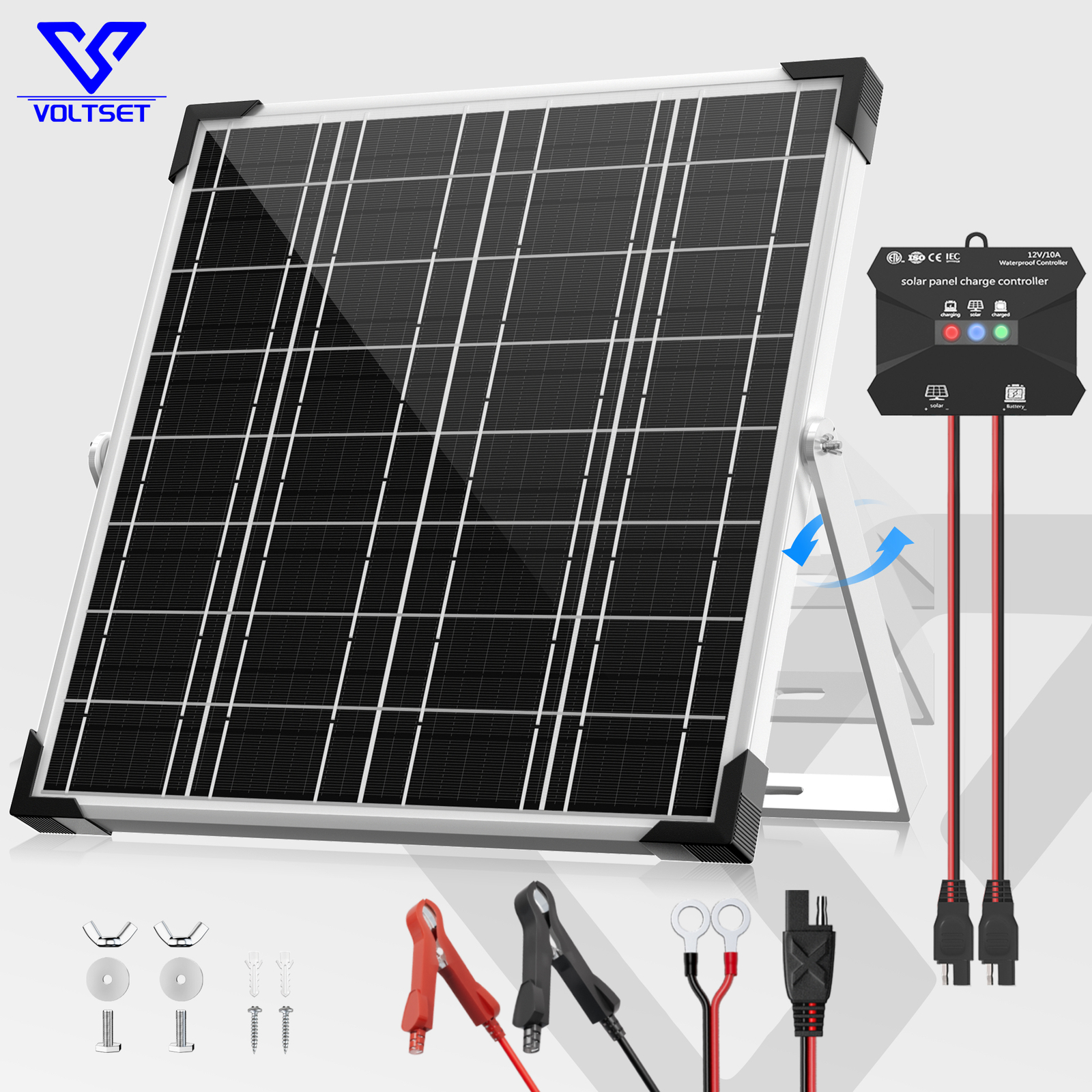 Solar Battery Trickle Charger 20W 12V Solar Panel Maintainer for Car Boat RV