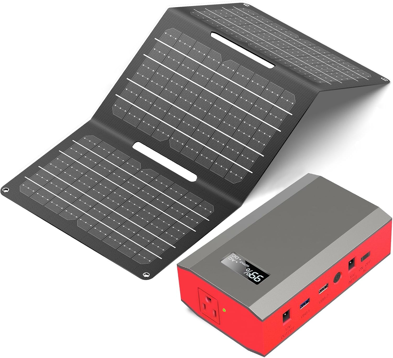 65W AC DC Portable Power Bank Fast Charger Mini Generator & 30W Solar Panel Kit