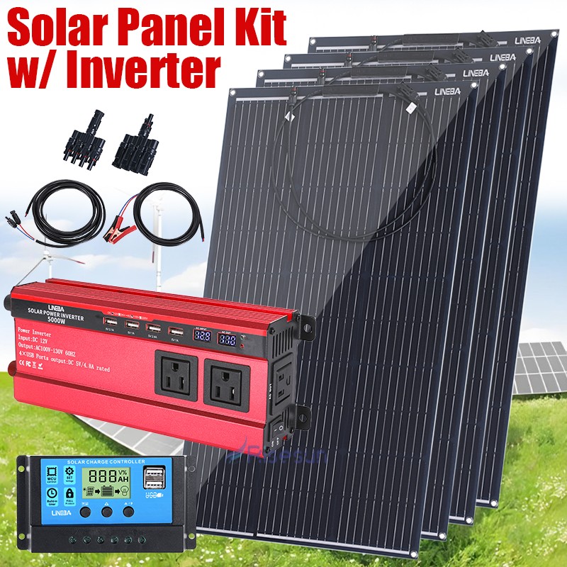 400W 200W Mono Solar Panel High Efficiency Farm Home Shed Rooftop w/ Inverter