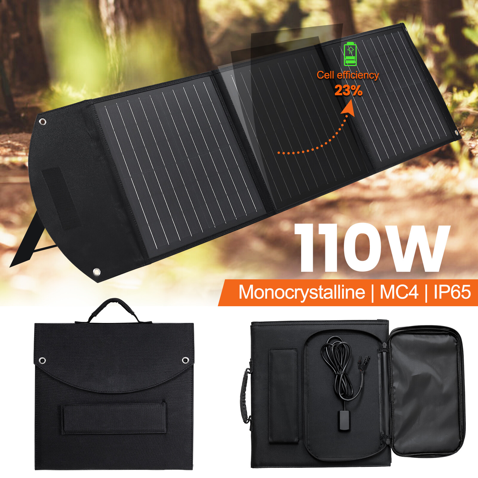 110W Portable Solar Panel Waterproof IP65 Foldable Solar Panel Kit for Outdoor