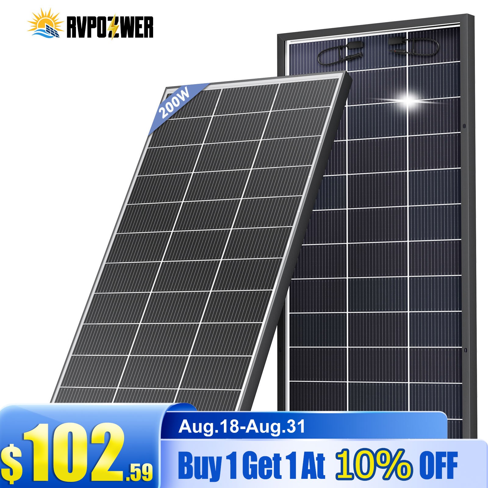 200W Bifacial Solar Panel 12V Mono 18BB High-Efficiency PV for Home/RV/Off-Grid