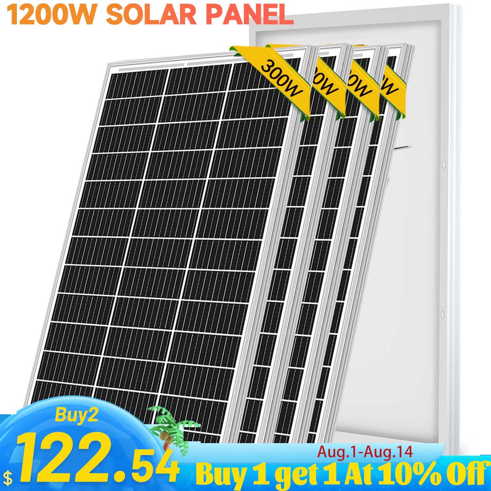 300W 600W 900W 1200W 12V Solar Panel Charg Battery Power RV Boat Off-Grid US