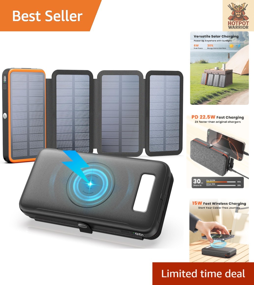 22.5W Fast Charging Solar Power Bank with 4 Panels for All Smartphones – Orange