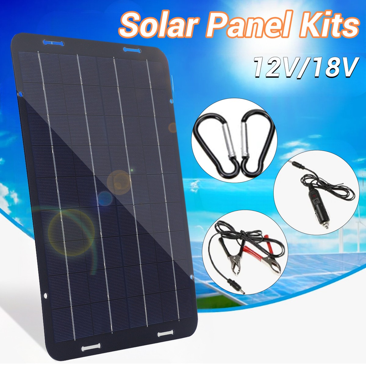 60W Solar Panel 18V Trickle Charger Battery Charger Kit Maintainer Boat Car RV