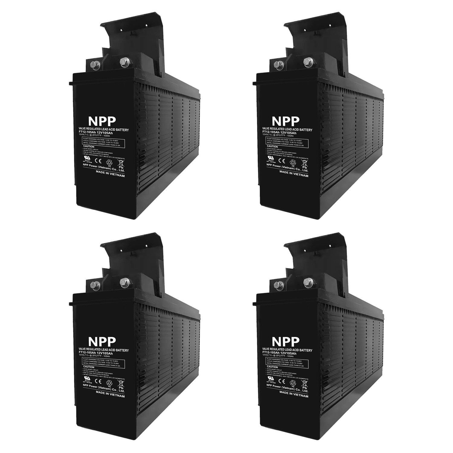FT12-105Ah (4Pcs) 12V 105Ah Front Access Deep Cycle Battery Replaces TPL121000T
