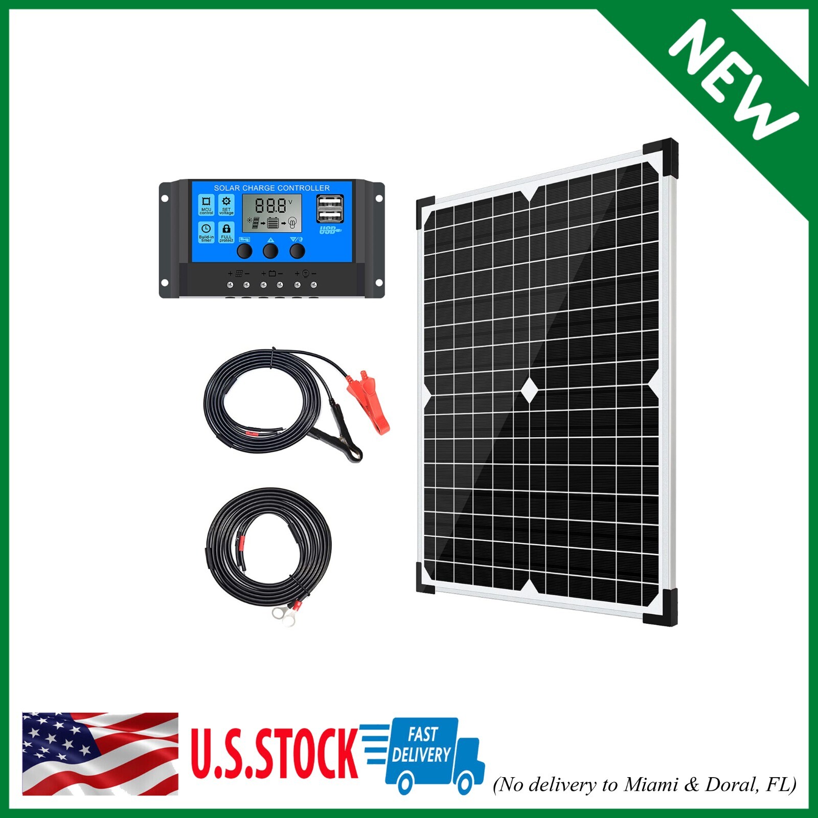 20W 12 Volt Battery Charger Solar Powered Panel for Car Dump Trailer Boat Marine