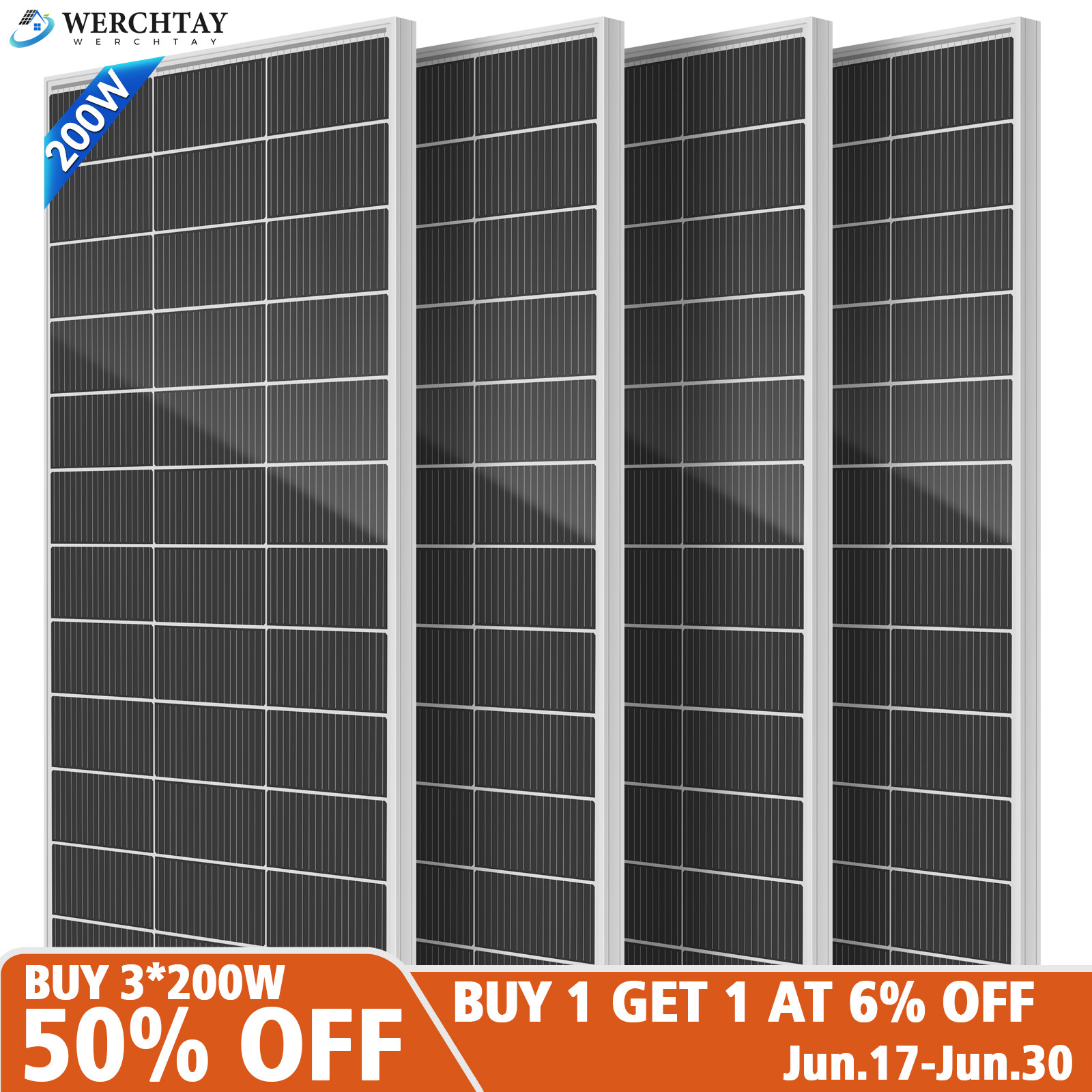 200W 400W 600W 800W Solar Panel Mono 12V Charging Battery Power RV Home Boat
