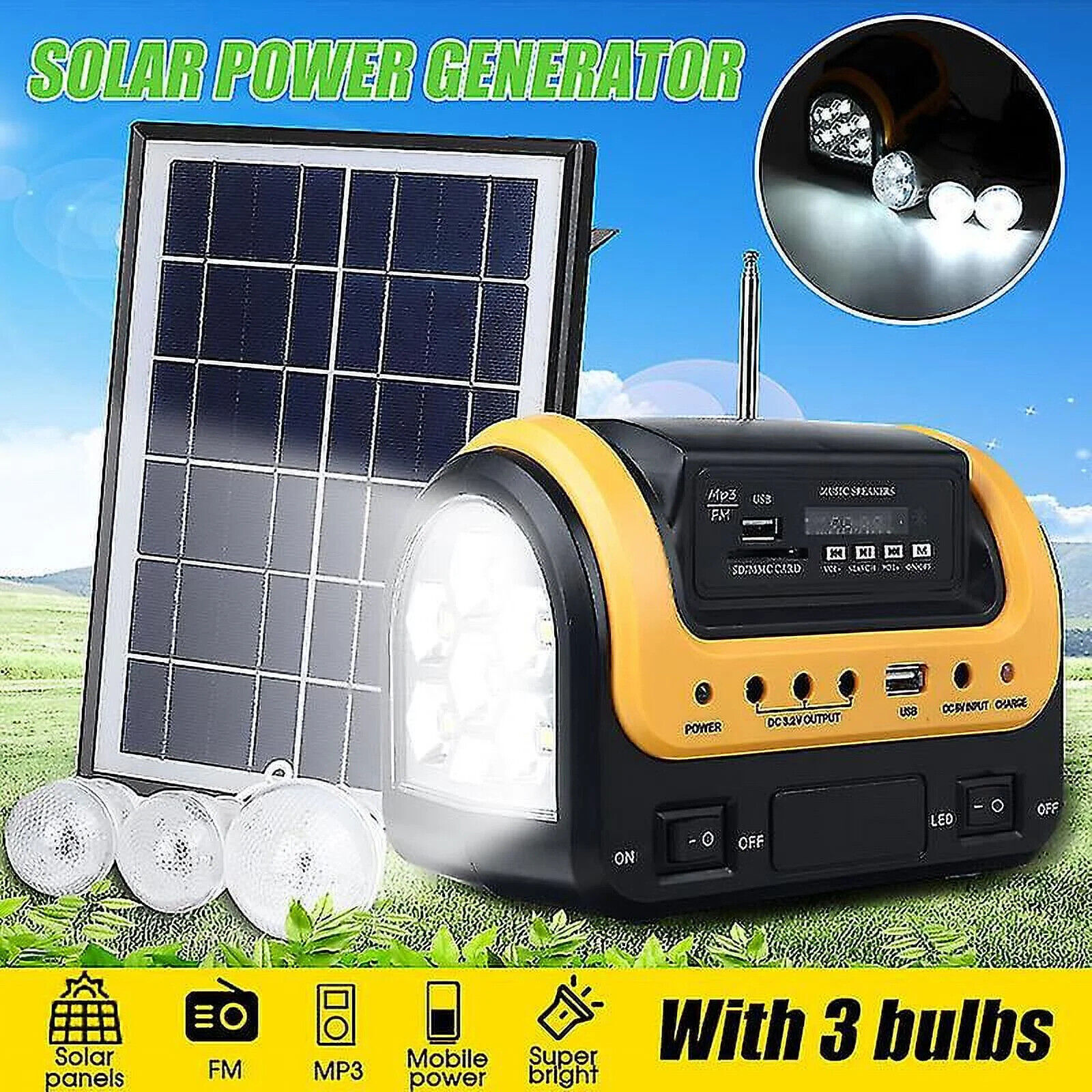 Portable Power Station USB Outlet Energy Storage Battery Solar Generator