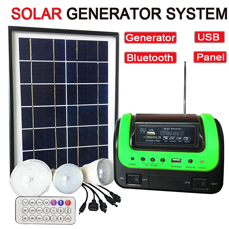 Solar Panel Power Charging Generator Home System Kit Outdoor Camping + 3 Bulbs