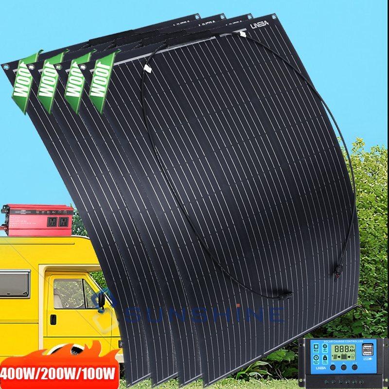 400W Solar Panel Kit w/ Power Inverter 5000W Off Grid For Home RV Camper Battery