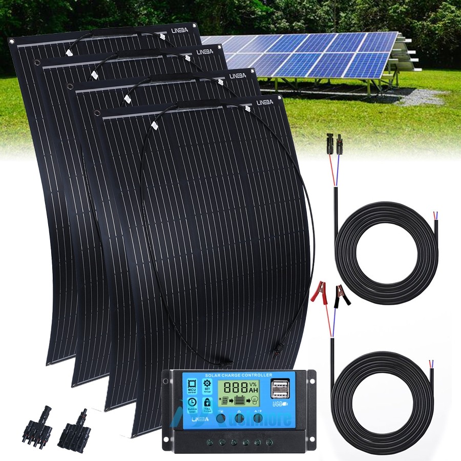 200w 400w Mono Semi-flexible Solar Panel Kit+Controller for RV/Car battery/Home
