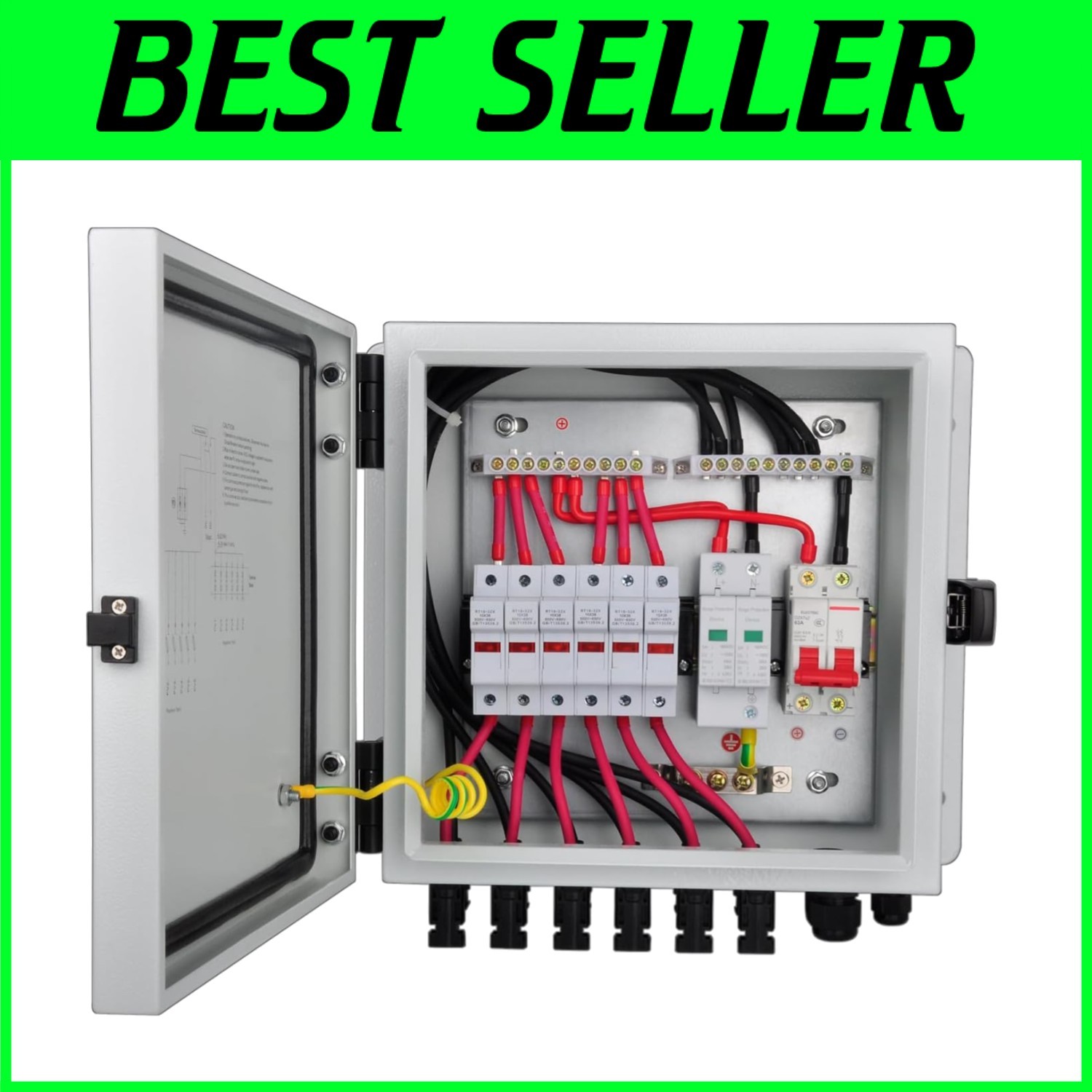 Metal Solar Combiner Box with 6 Fuses & Lightning Protection for Outdoor Use