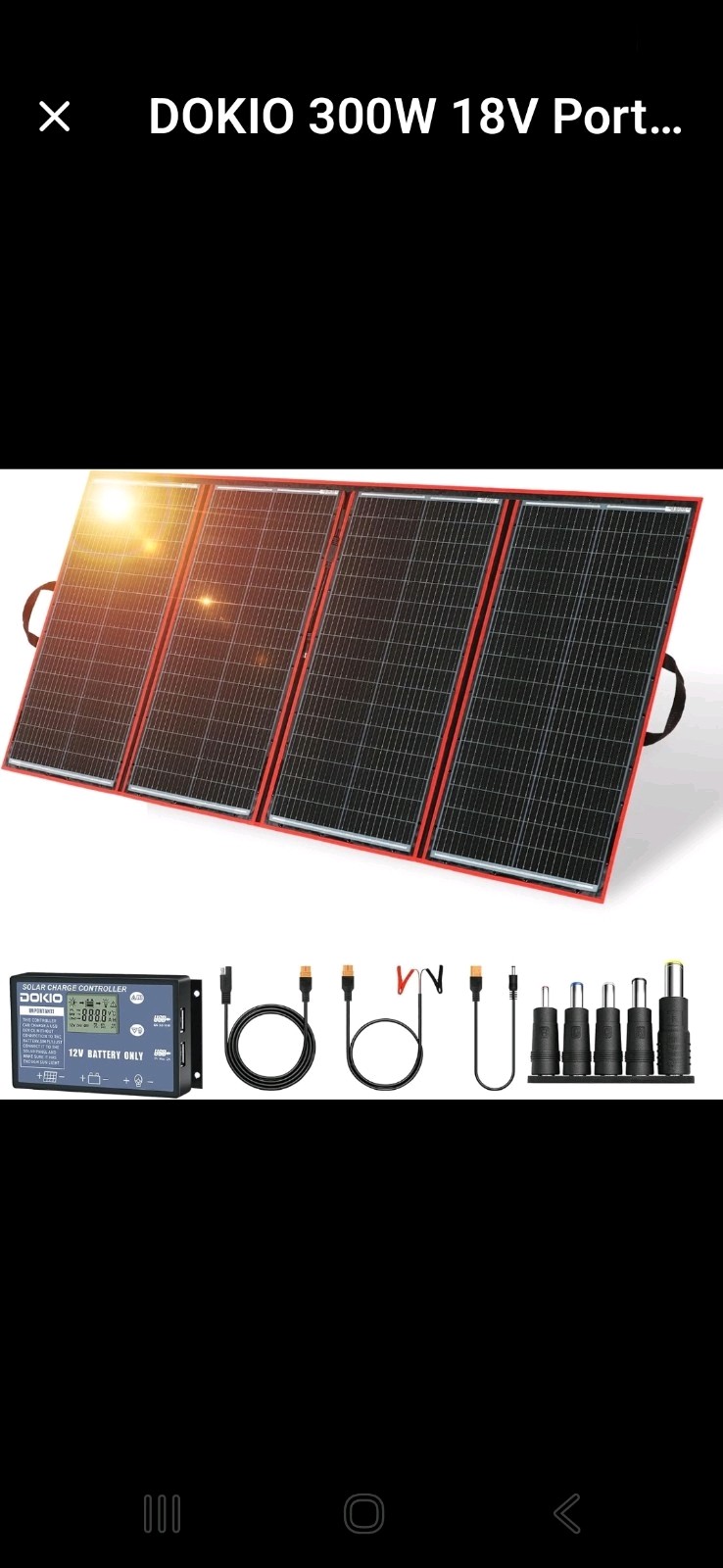 🌞 DOKIO 300W 18V Foldable Portable Solar Panel Kit – NEW Open Box