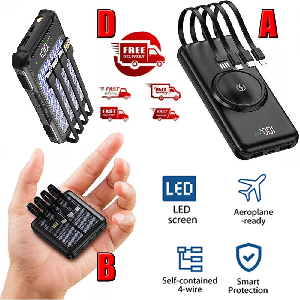 2025 Super 30000mAh 4-USB Portable Charger Solar Power Bank for all Cell Phone