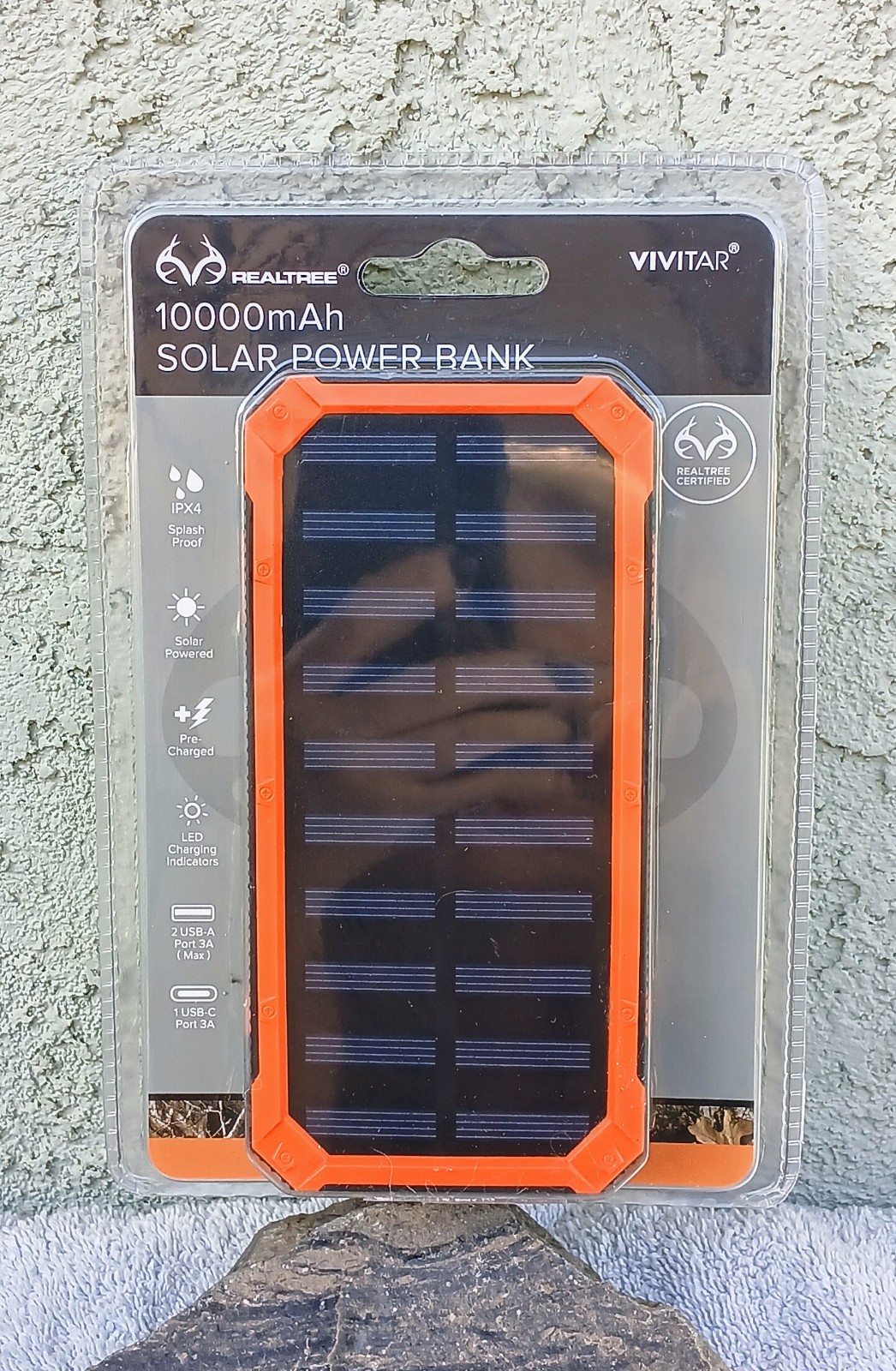 🔋 REALTREE Vivitar 10,000 mAh SOLAR POWER BANK CHARGER  RLT2017-BLK 📱