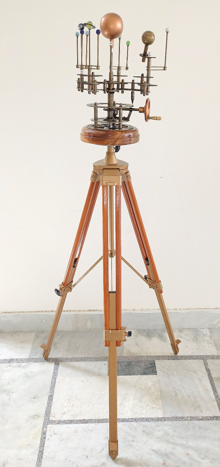 Antique Brass Orrery Solar System Sun Earth Moon Movement Scientific on Tripod