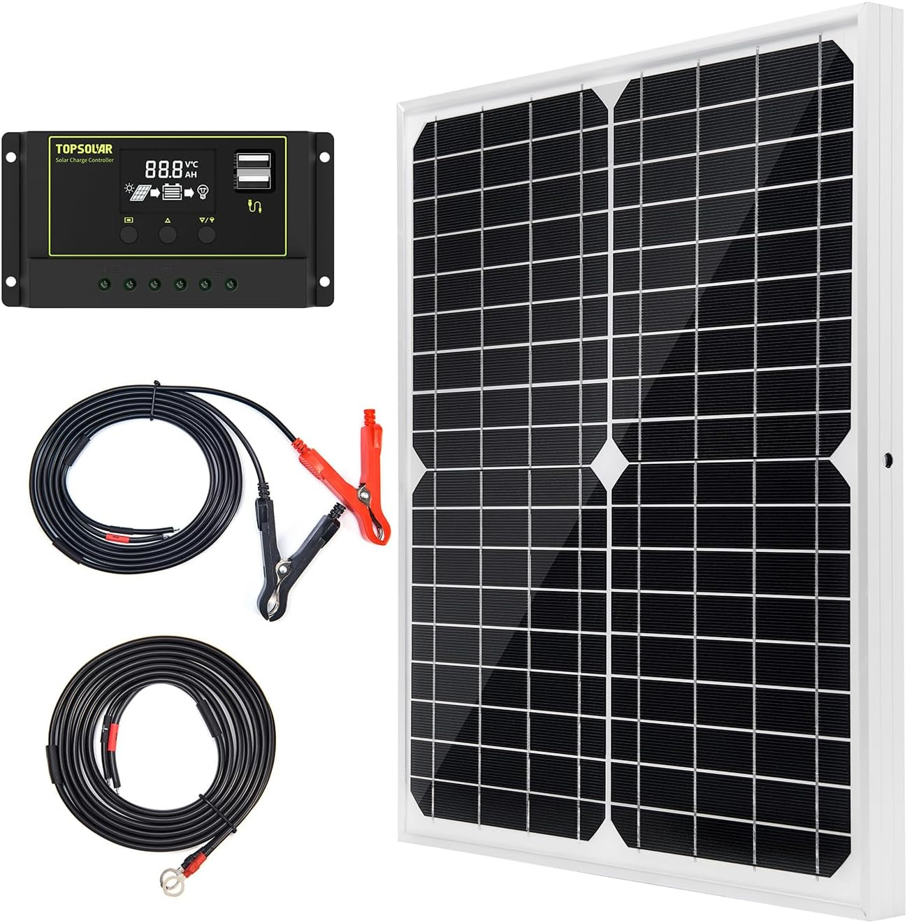 Solar Panel Kit 20W 12V Monocrystalline with 10A Solar Charge Controller + Exten