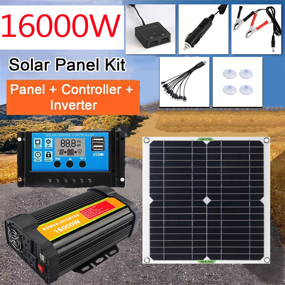 16000W Complete Solar Panel Kit Solar Power Generator 100A Home 110V Set