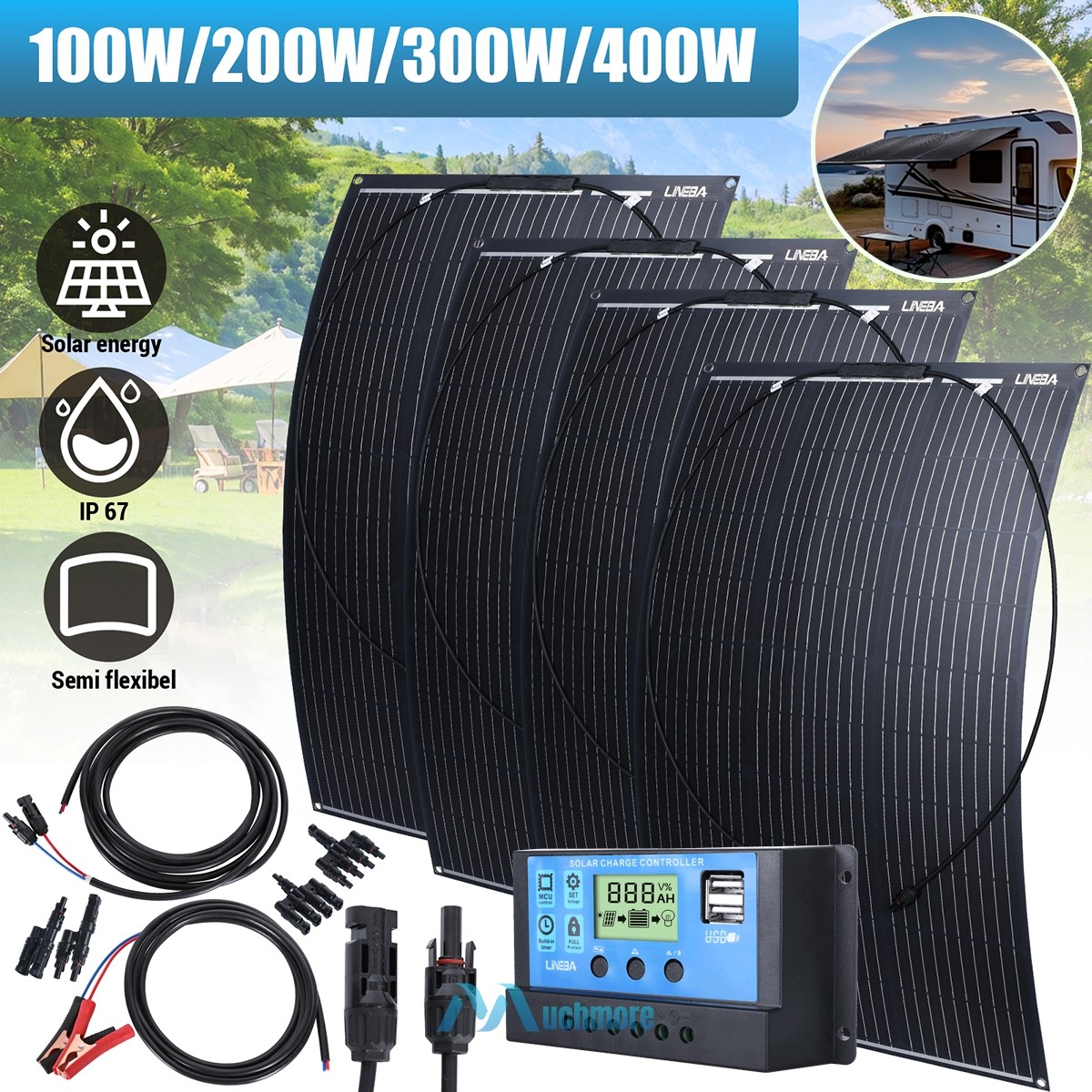 200W 400W Solar Panel Kit 18V Battery Charger Mono HighEfficiency PV for Sunshed