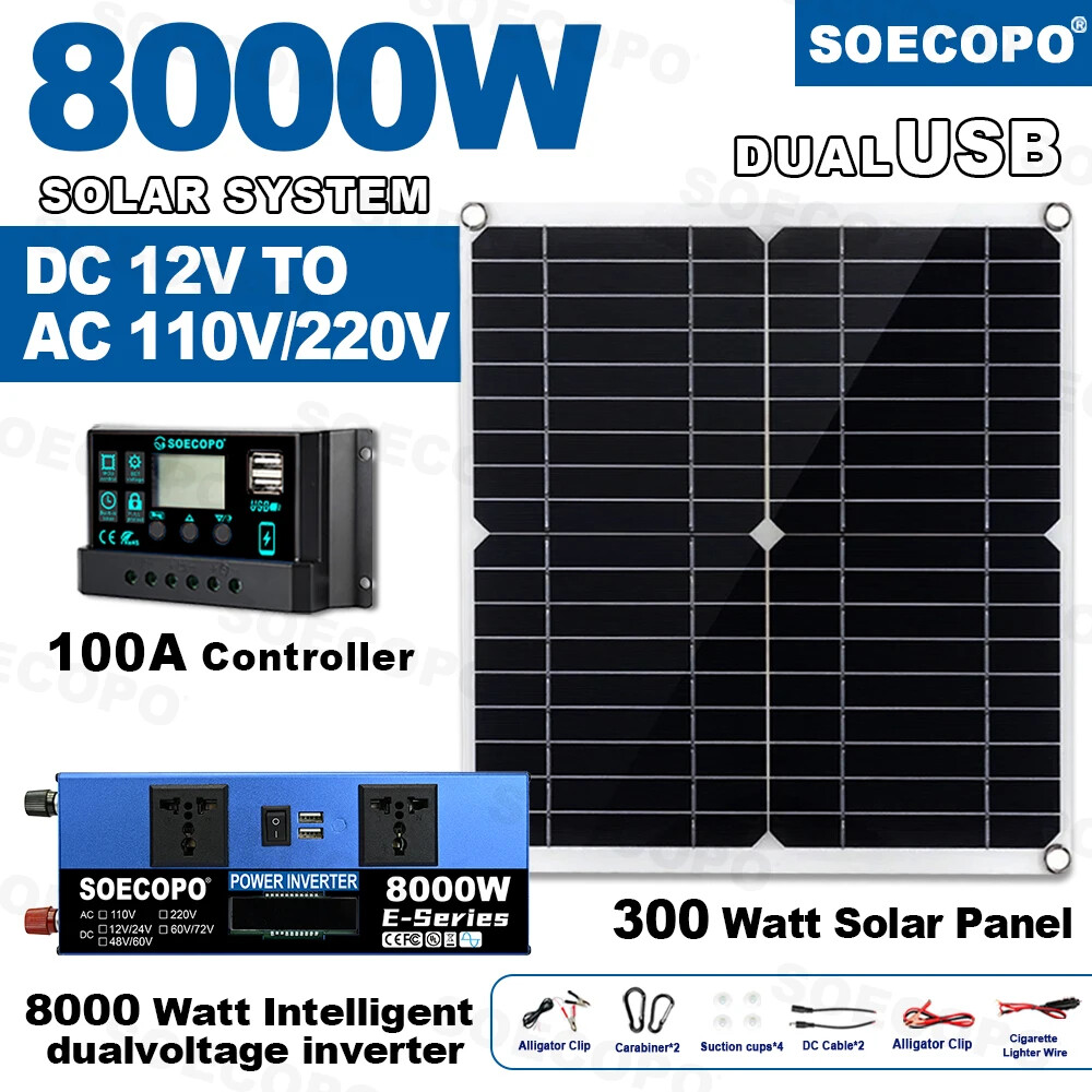Solar Full Kit 8000w 110v Inverter 300W Solar Panel  Home 100A Controller System