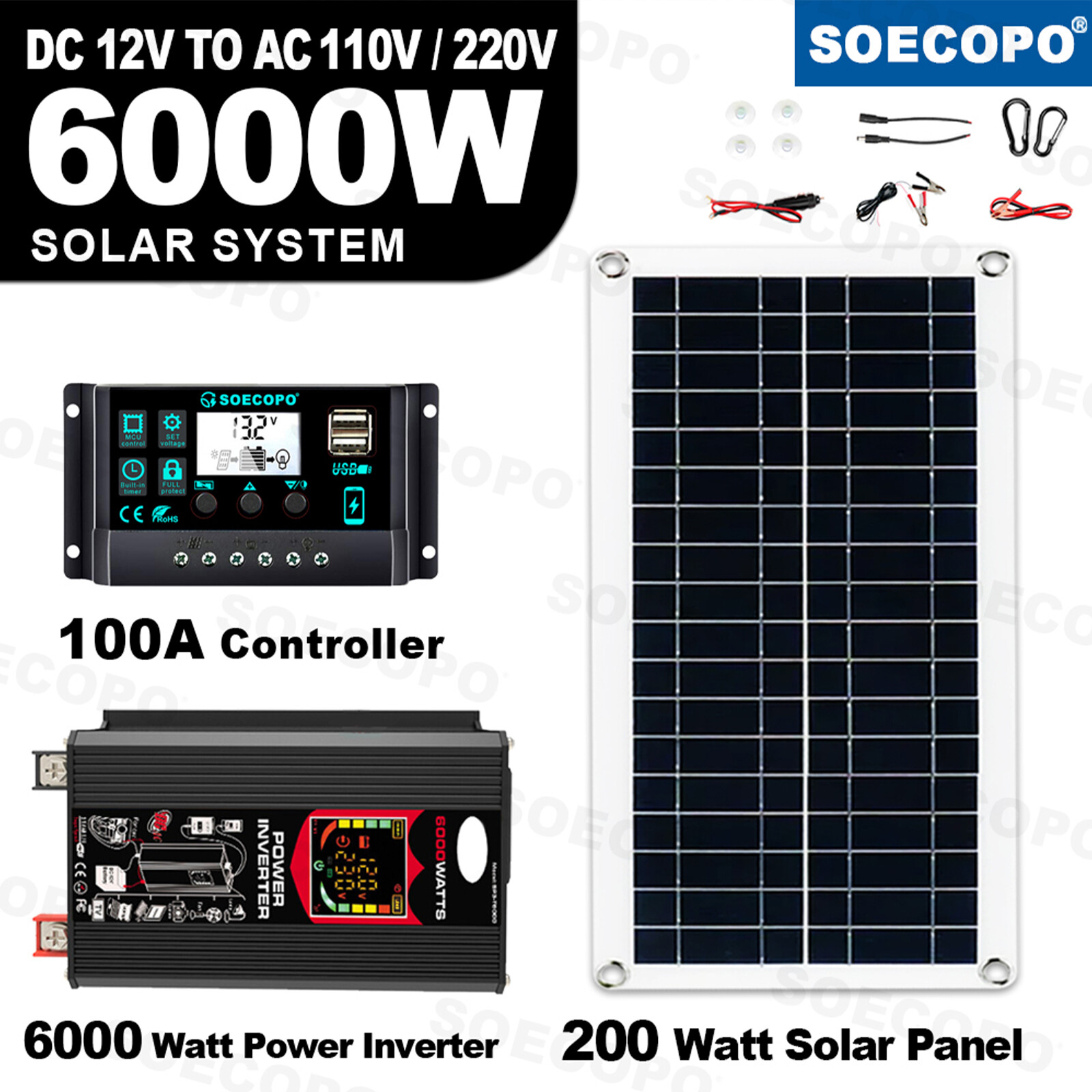 6000W Solar System for Home Complete Kit Solar Generator 110V/220V Inverter 100A