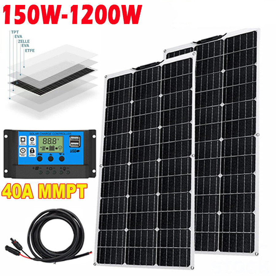 1200W Watt 12V Portable Flexible Solar Panel (150W*8PC) For Home/RV/Off-Grid/Car