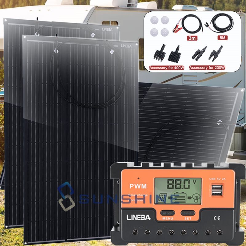 400W 200W Solar Panel Kit 30A 12V/24V Battery Charge Controller RV Caravan Boat