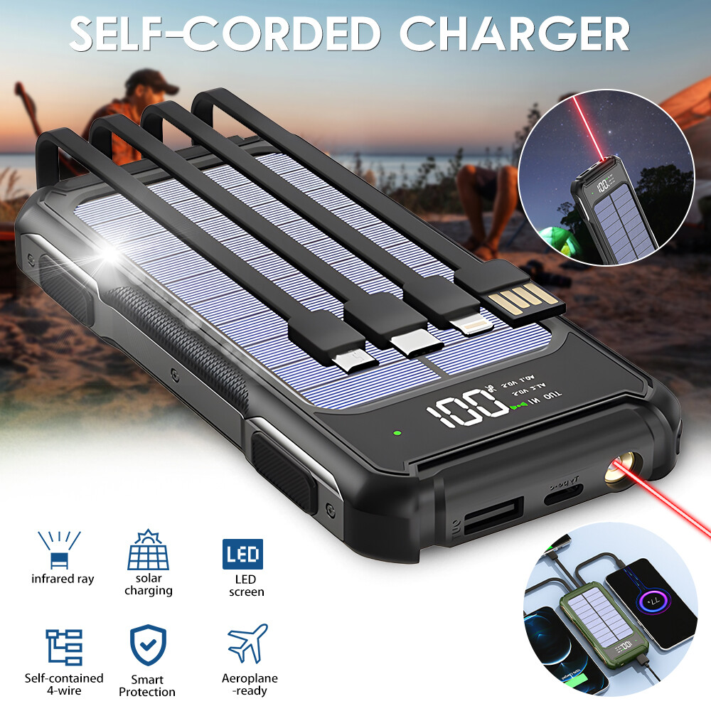 30000mAh Solar Power Bank USB Fast Charging Portable External Battery LED Light