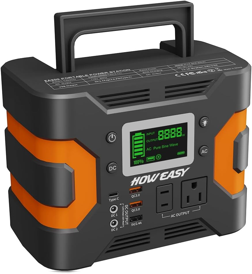 HOWEASY Portable Power Station 300W, 236Wh Solar Generator with Pure Sine Wave 1