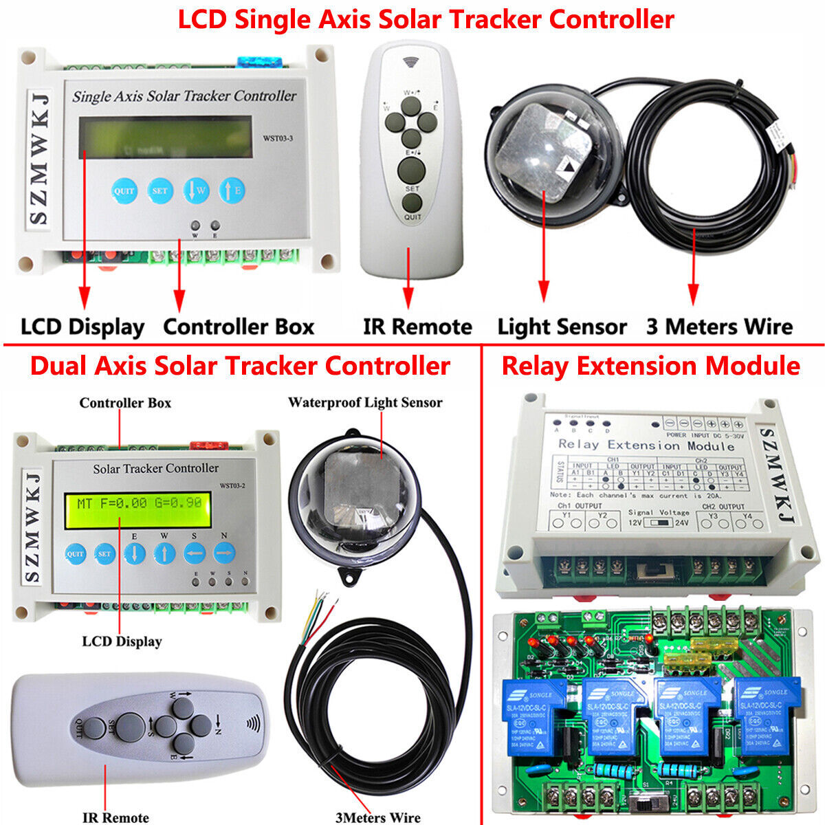 Single/Dual Axis LCD Solar Tracker Controller + Relay Module DIY Solar System CL