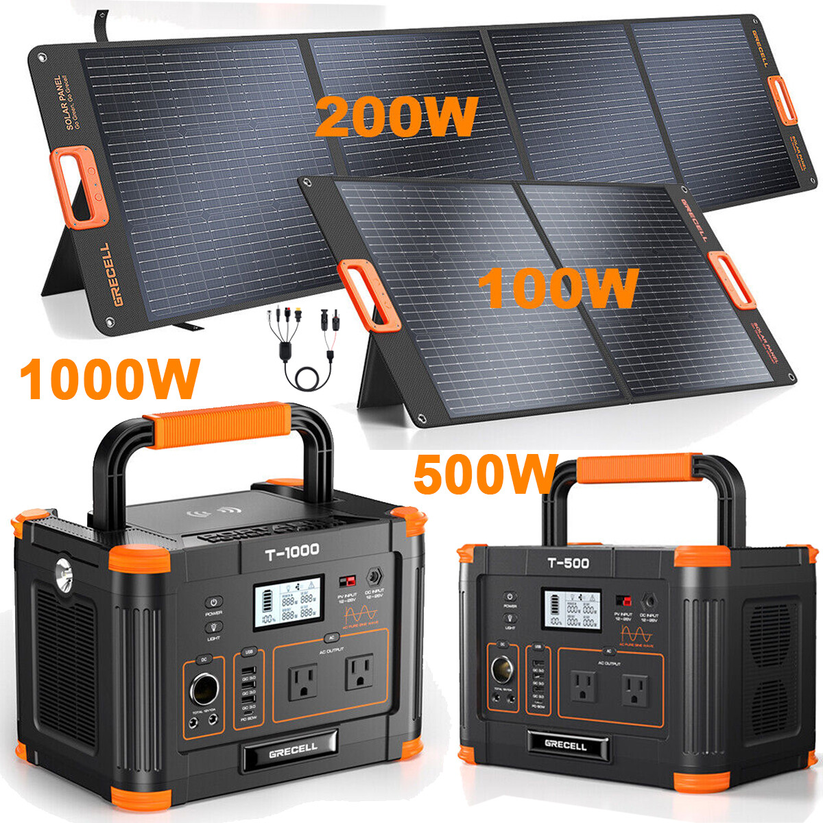 1000W/500W Power Station Generator Backup Battery / Foldable Solar Panel Kit US