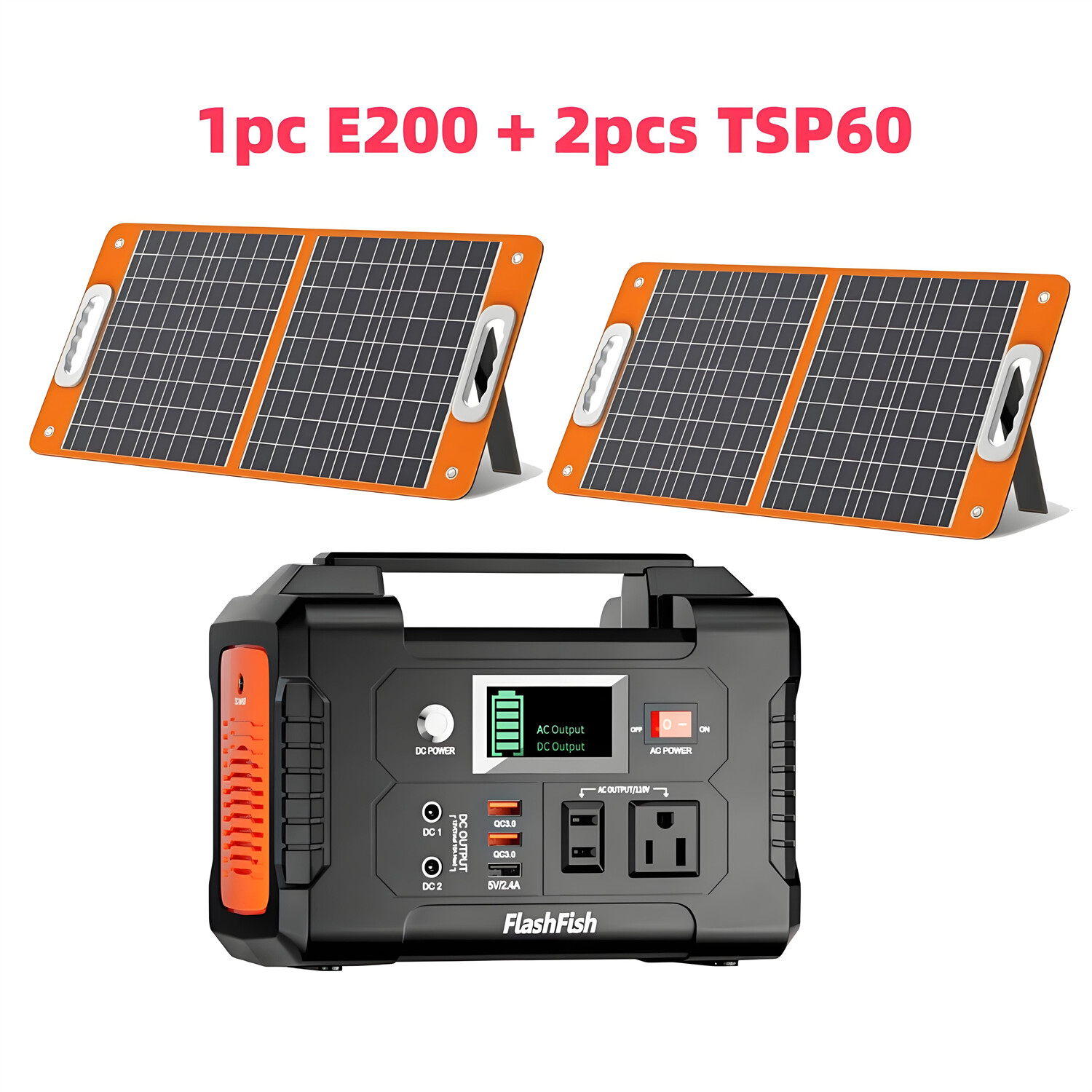 200W 40800mAh Portable Power Station AC110V Pure Sine Wave +2X SolarPanel 60W18V