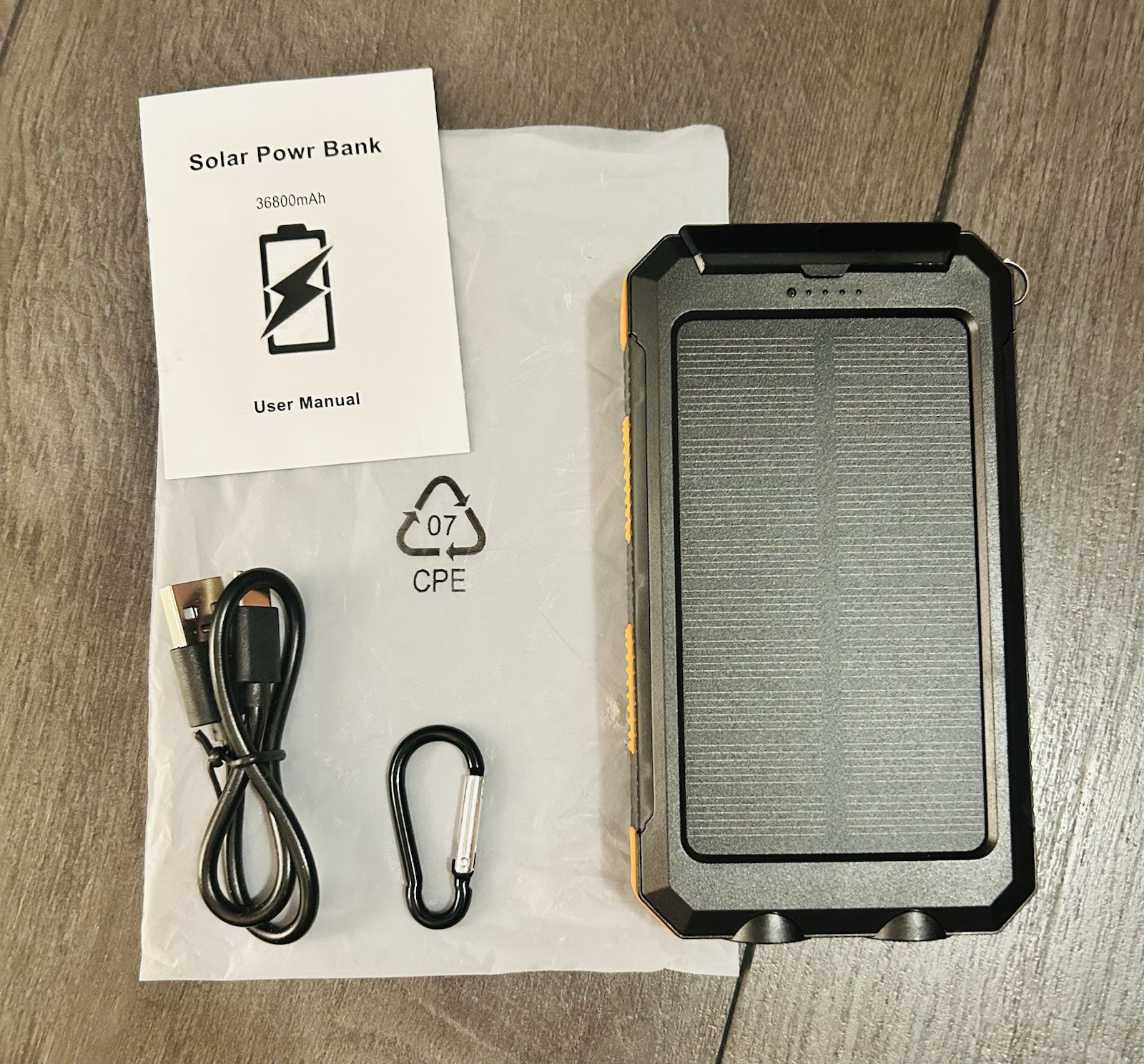 Best Solar Charger Solar Power Bank Black W/Orange Outlining New In Bag