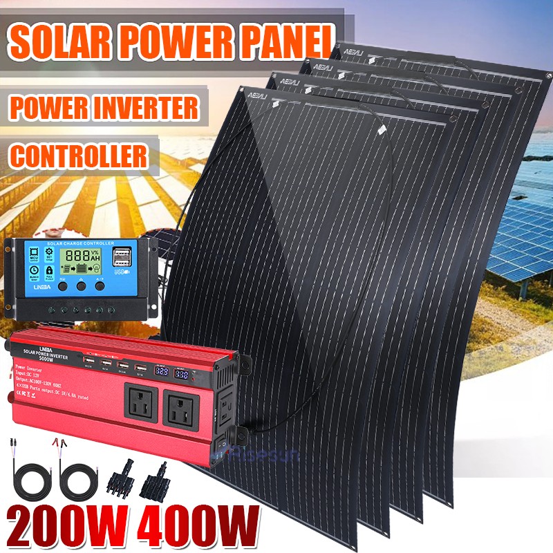 Semi-Flexible Solar Panel 200W 400W Bendable Thin Mono w/ Inverter & Controller