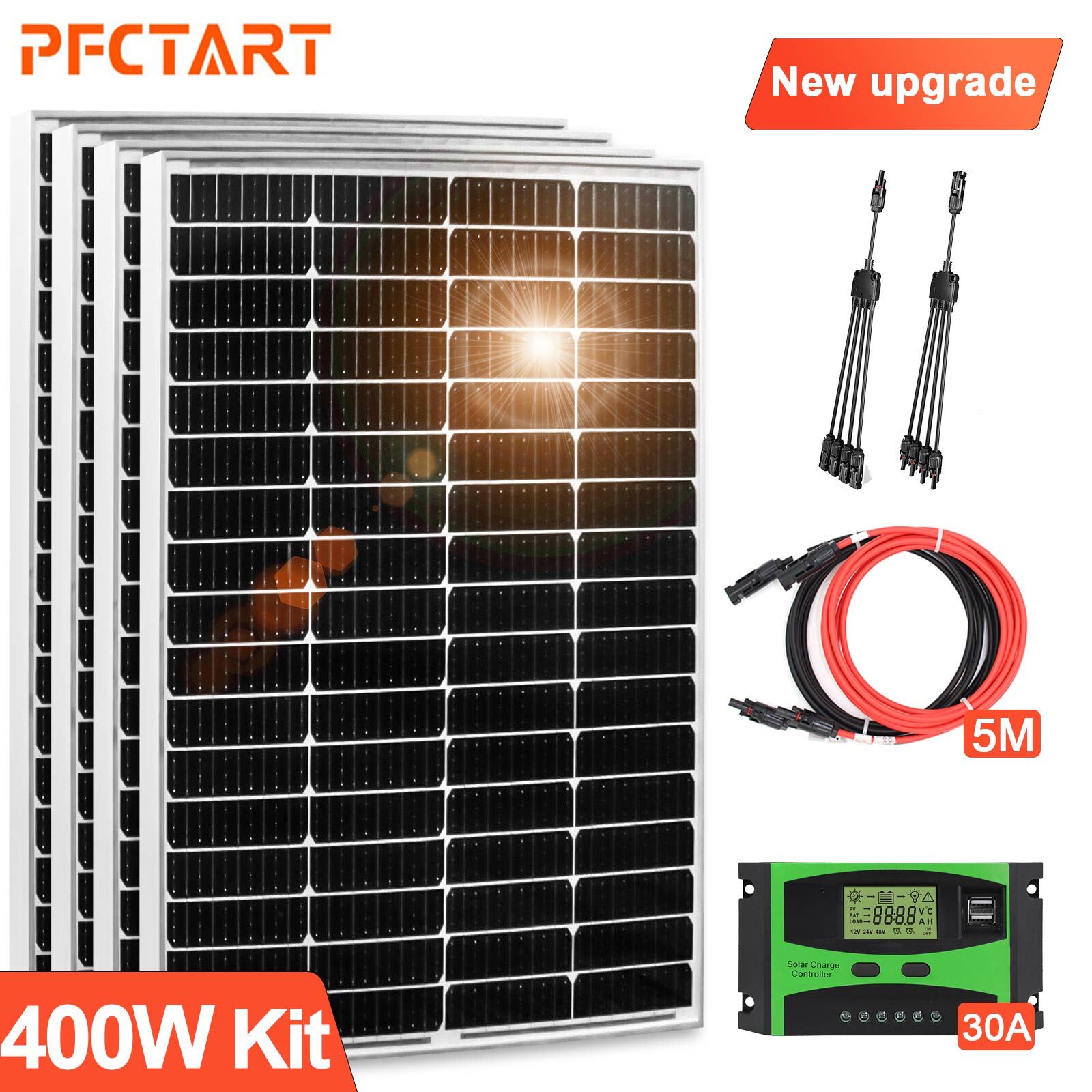 100W 200W 400W Monocrystalline Solar Panel for Battery Charger RV Home Off Grid
